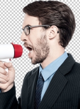Man screaming with anger over loudhailer